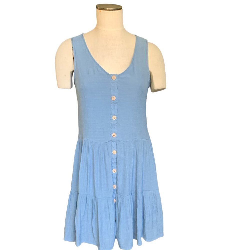 Indigo Rose‎ Tiered Babydoll Sleeveless Button Front Dress Sz M Blue #81F
